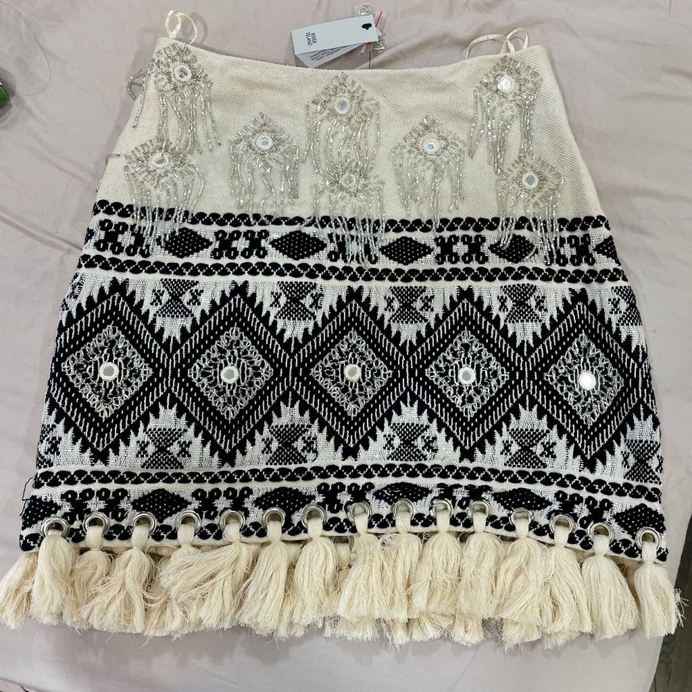 River Island Cream Embellished Miniskirt